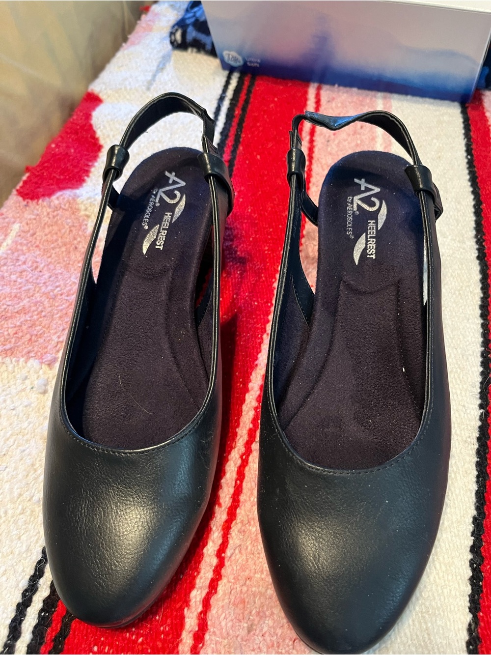 A2 By Aerosoles Navy Leather Slingback Flats